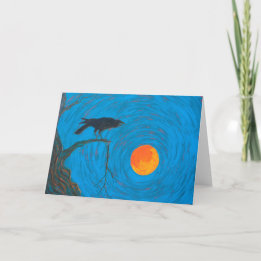 Carte Halloween corbeau et Pleine lune