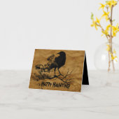 Carte Halloween corbeau noir (Fleur jaune)