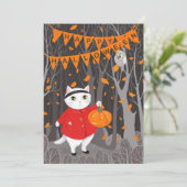 Carte Halloween Cute Cat & Jack-o’-lanterne Citrouille (Debout devant)