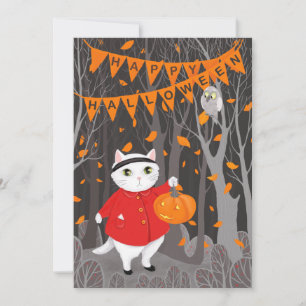 Carte Halloween Cute Cat & Jack-o’-lanterne Citrouille