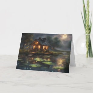 Carte Halloween dans la cabane au bord de l'étang