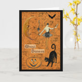 Carte Halloween Danses fantômes Lune effrayante (Fleur jaune)