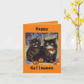 Carte Halloween de 2 chatons mignons (Fleur jaune)