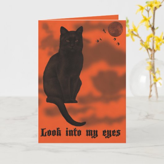 Carte Halloween de chat noir (Fleur jaune)