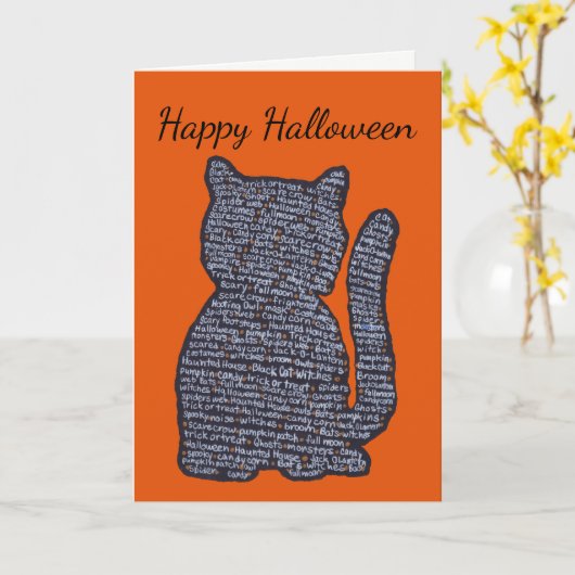 Carte Halloween de chat noir (Fleur jaune)