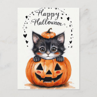 Carte Halloween de chat noir mignon | Joyeux Hallo