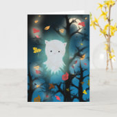 Carte Halloween de fantôme de chaton (Fleur jaune)