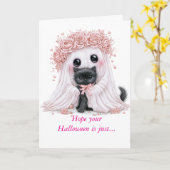 Carte Halloween de fantôme et chaton adorable (Fleur jaune)