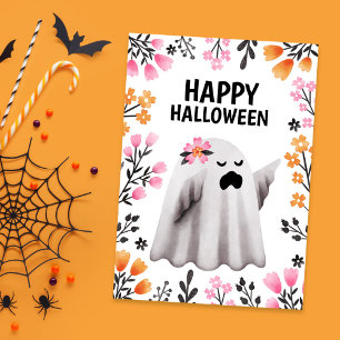 Carte Halloween de fantôme mignon avec florales pa