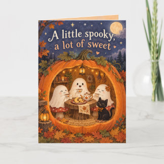 Carte Halloween de fête du thé de citrouille de fa