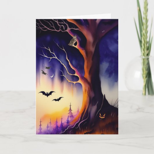 Carte Halloween de la forêt hantée de l'arbre éffrayant (Devant)