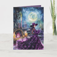Carte Halloween de la sorcière de la pleine lune