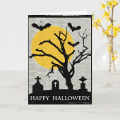 Carte Halloween de l'arbre éffrayant et de la pierre tom (Fleur jaune)