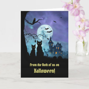 Carte Halloween de nous deux mignons deux chats noirs
