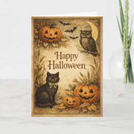 Carte Halloween de récolte d'automne vintage classique