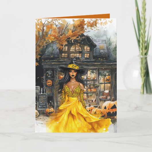 Carte Halloween de sorcière à la vitrine effrayant (Devant)