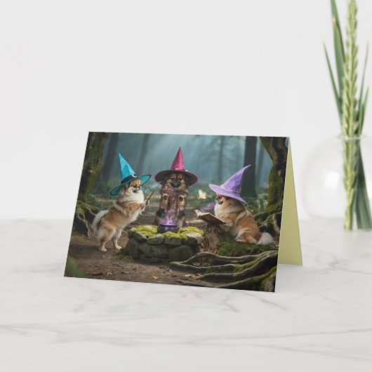 Carte Halloween de sorcière Pékinois (Devant)