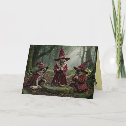 Carte Halloween de sorcière Pug (Devant)