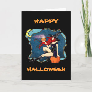 Carte Halloween de sorcière rousse