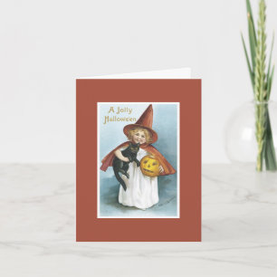 Carte Halloween de sorcière vintage avec chat noir