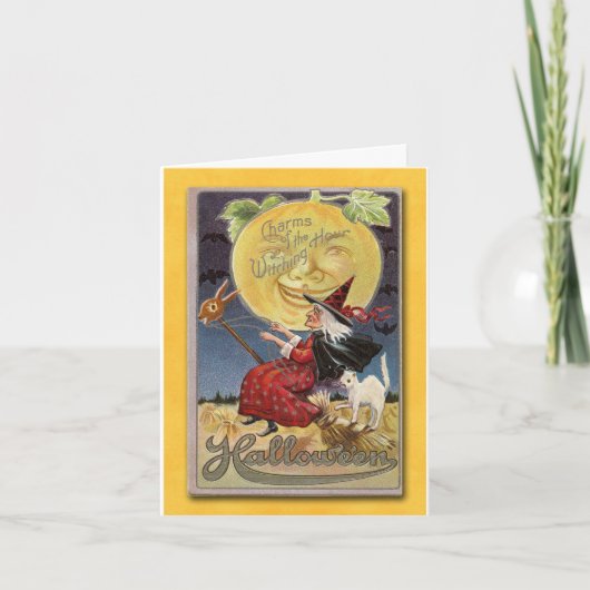 Carte Halloween de sorcière volante vintage (Devant)