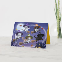 Carte Halloween de sorcières chatons mignons