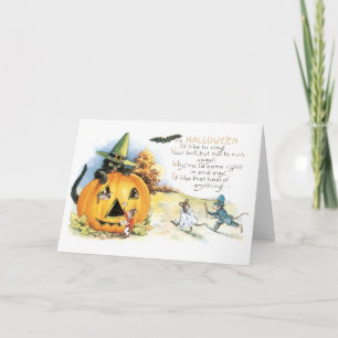 Carte Halloween démodé, chat noir & souris