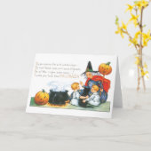 Carte Halloween démodé, sorcière (Fleur jaune)