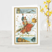 Carte Halloween démodé, sorcière (Fleur jaune)