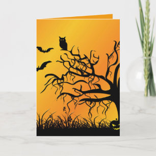Carte Halloween Design avec chauves-souris, arbre et Cit