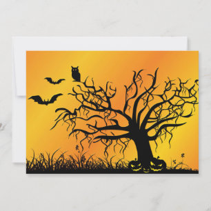 Carte Halloween Design avec chauves-souris, arbre et Cit