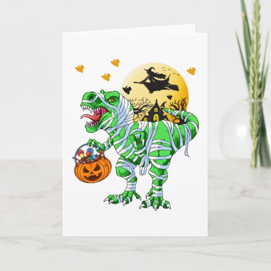 Carte Halloween Dinosaur T Rex Mummy Citrouille (Devant)