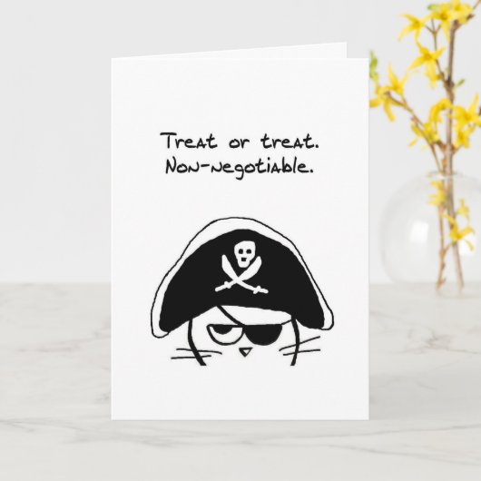 Carte Halloween drôle - Chat en colère est un pirate (Fleur jaune)