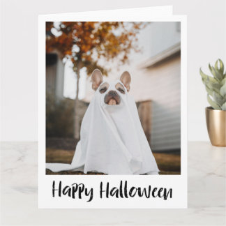 Carte Halloween drôle de chien en costume de fantô
