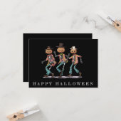 Carte Halloween drôles à trois squelettes (Devant/Arrière en situation)