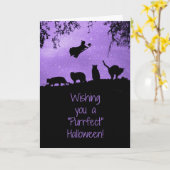 Carte Halloween du chat noir avec Witte Cute (Fleur jaune)