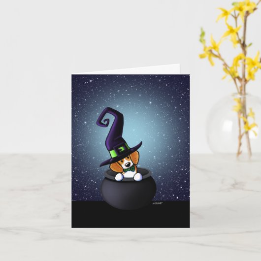 Carte Halloween du chien beagle (Fleur jaune)