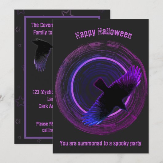 Carte Halloween du Corbeau noir et pourpre (Devant / Derrière)