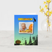 Carte Halloween Dusk with Witch Ajouter cadre photo (Fleur jaune)