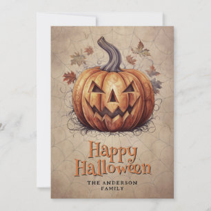 Carte Halloween Éffrayant Citrouille Cobweb