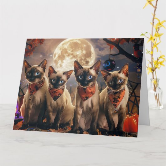 Carte Halloween Éffrayant de chats de Siamese (Fleur jaune)