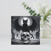 Carte Halloween éffrayant en chat noir (Debout devant)