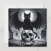 Carte Halloween éffrayant en chat noir (Devant)