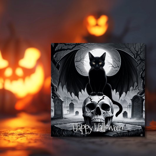 Carte Halloween éffrayant en chat noir