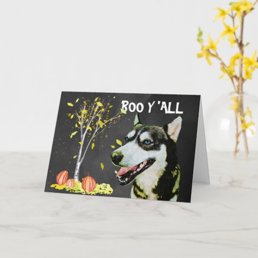 Carte Halloween effrayant Husky (Fleur jaune)