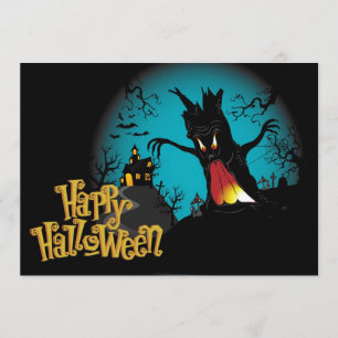 Carte Halloween effrayant Maison hantée avec arbre