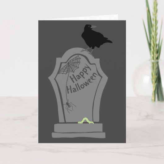 Carte Halloween éffrayant Tombstone et Black Crow (Devant)