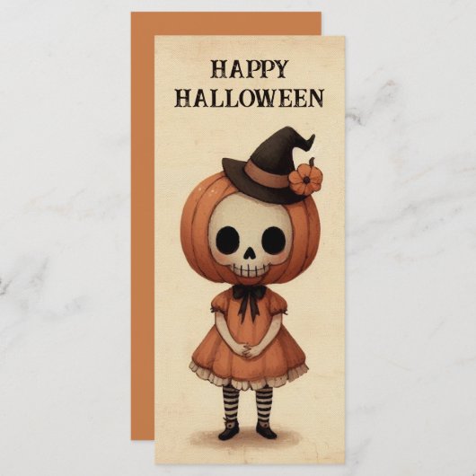 Carte Halloween éffrayante fille de crâne Trick ou de tr (Devant / Derrière)