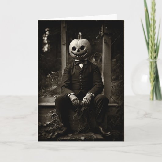 Carte Halloween en tête de Citrouille vintage (Devant)