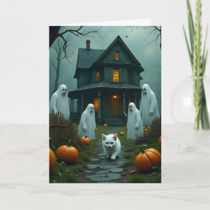 Carte Halloween et le chaton blanc